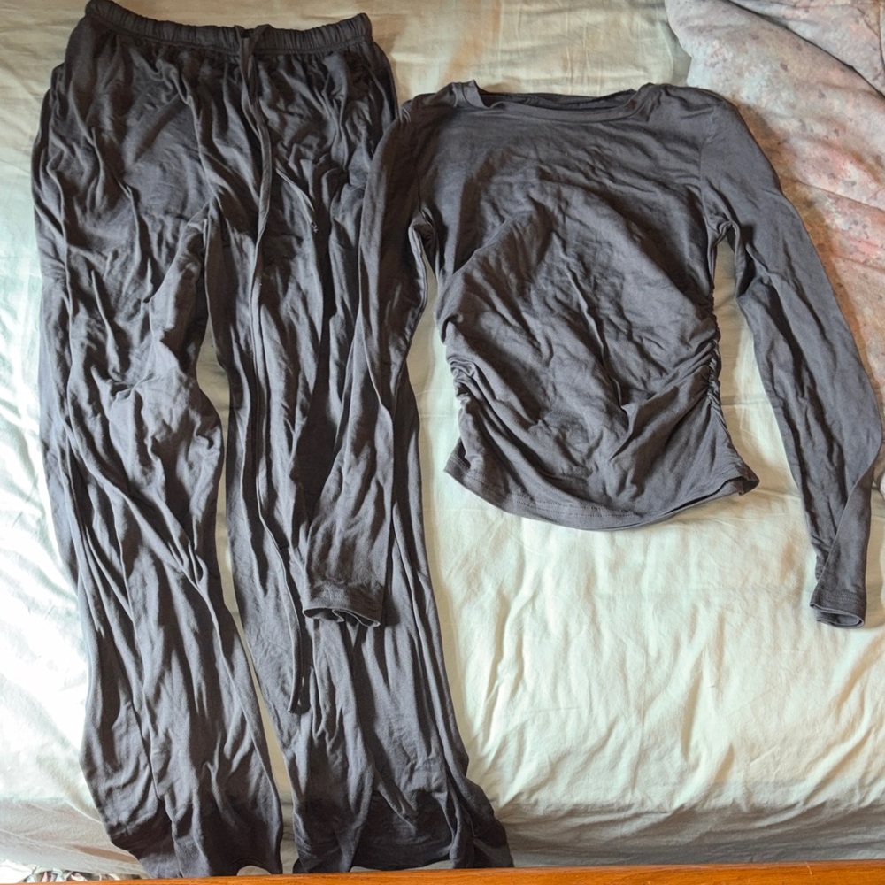 Gray Long Sleeve Top and Pants Set